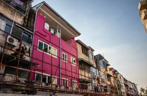 Thai house facades between second road and beach road of Pattaya Stock Photos