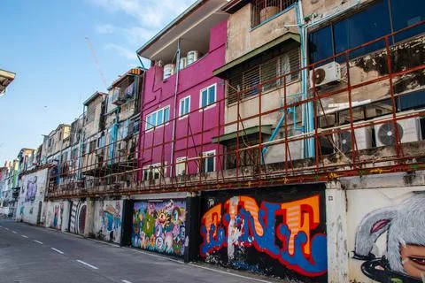 Thai house facades between second road and beach road of Pattaya Stock Photos
