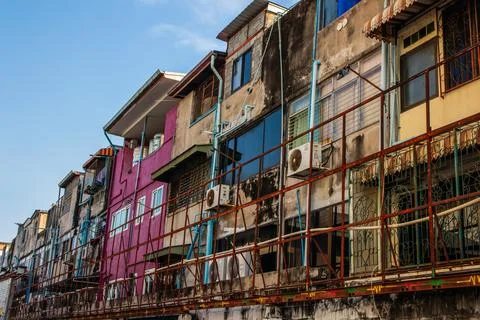 Thai house facades between second road and beach road of Pattaya Stock Photos