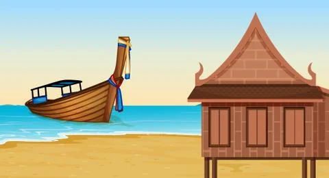 Thai house next to the beach Ilustración de archivo