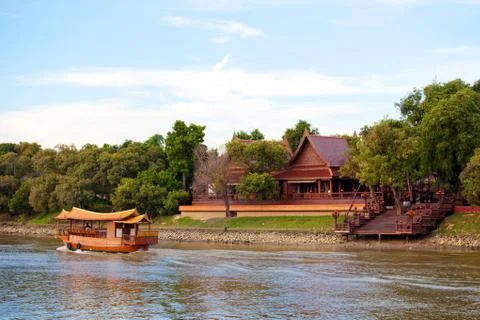 Thai house river side Stock Photos