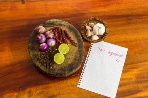 Thai ingredients with note Stock Photos