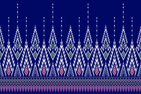 Thai Isan Textile Pattern in Navy Blue with Geometric Design Illustrazione stock