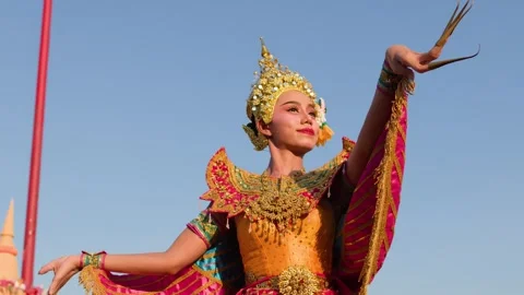 Thai Khon Manohra Dancer Performs Traditional Classical Dance at Giant Swing Stock Footage 333291492