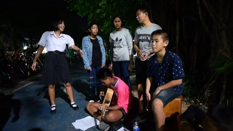 Thai Kids Sing During Loy Krathong, Phuket Stock Footage 86201030