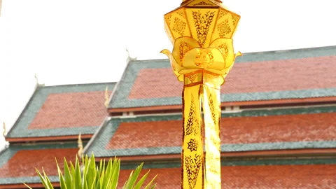 Thai lantern with temple background , wat Prataj Haripunchai Lumphun province Th Stock Footage 147576844