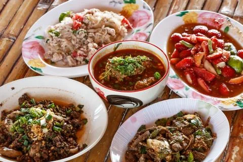 Thai launch/dinner set  on bamboo background Stock Photos