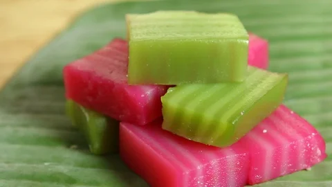 Thai layer sweet cake or Kanom Chan Stock Footage 93465939