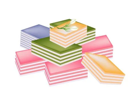 Thai Layer Sweet Cake on White Background Stock Illustration