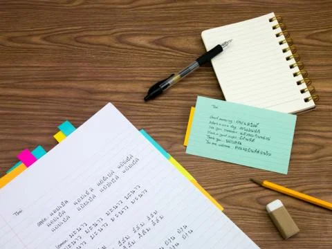 Thai; Learning New Language Writing Words on the Notebook Foto stock