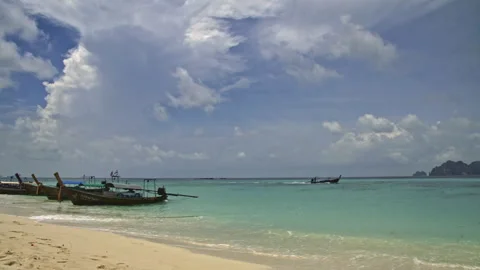 Thai Long Boat Timelapse, Clouds, Koh Phi Phi Don Thailand - May 3, 2011 Stock Footage 341713141