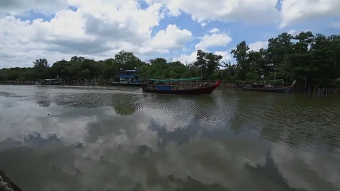 Thai Long Tail Boat in Canal, Phuket, Thailand Stock Footage 84840226