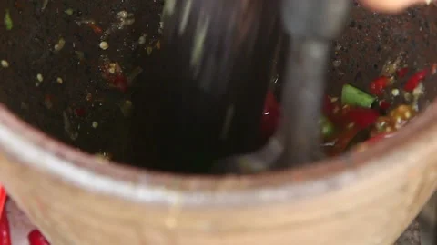 Thai Making Papaya Salad Stock Footage 146334792