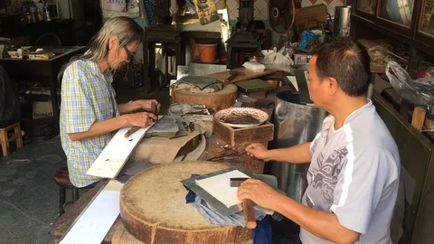 Thai Man Making Leather Keyring Product Handmade. Stock Footage 92459568