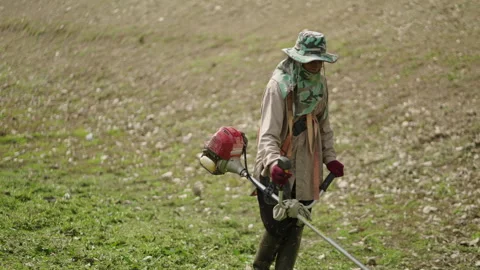 Thai man working with pruning machine Stock Footage 264763939