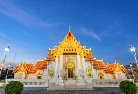 Thai Marble Temple (Wat Benchamabophit Dusitvanaram) in Bangkok, Thailand Stock Photos