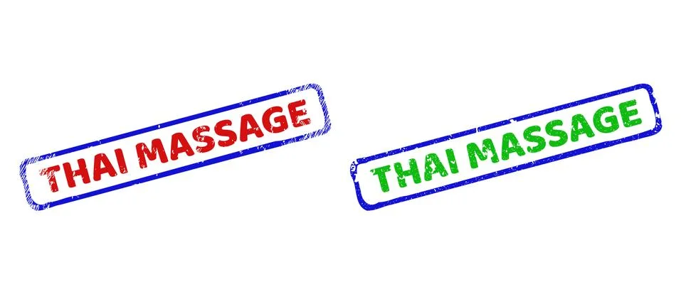 THAI MASSAGE Bicolor Rough Rectangle Stamps with Grunge Surfaces Stock Illustration