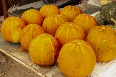 Thai melon of orange many on the table Stock Photos