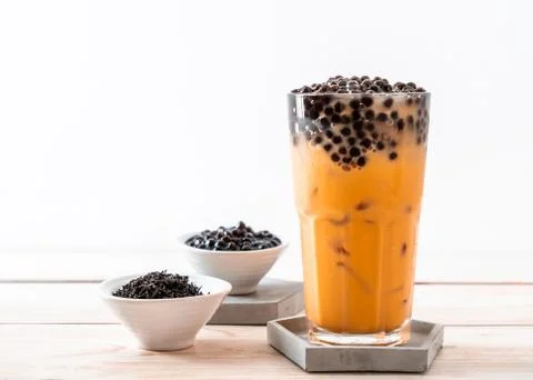 Thai Milk Tea with Bubbles Stock Photos