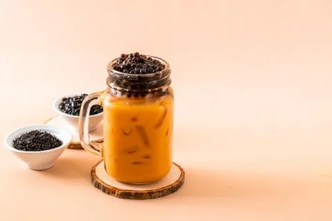 Thai Milk Tea with Bubbles Stock Photos