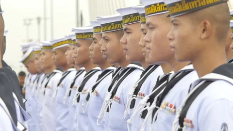 Thai Naval Cadets Standing in Formation During Ceremony in Bangkok, Thailand 動画素材 329831427