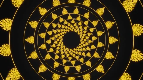 Thai pattern art spins forward through the darkness corridor. 4K Looped. Stock Footage 157436889