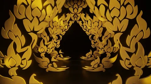 Thai pattern art spins forward through the darkness corridor. 4K Looped. Stock Footage 157712221