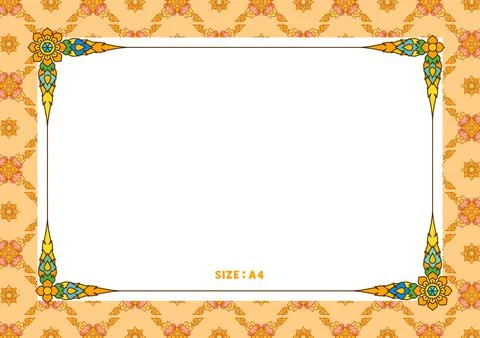Thai pattern filigree decoration border orange flower frame A4 template vector i 스톡 일러스트