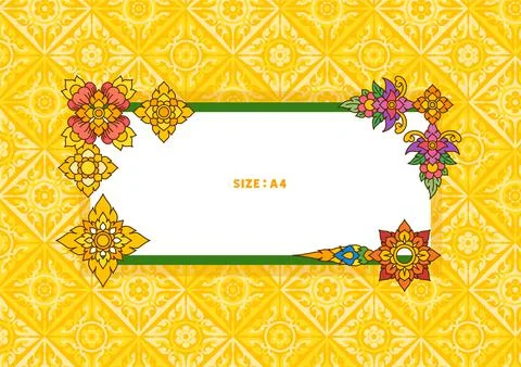 Thai pattern filigree decoration border flower frame A4 template vector illustra Illustrazione stock