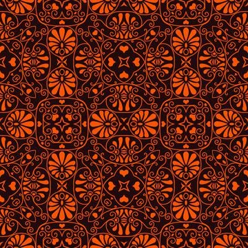 Thai pattern, orange, black background 스톡 일러스트
