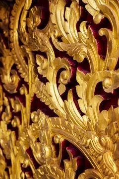 Thai Pattern On Temple Door Wat Siri Mangkla Tao Ngoi Stock Photos