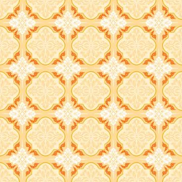 Thai Pattern in Yellow and Orange with Floral Motif Stock Illustration