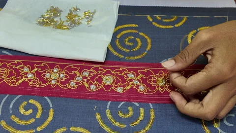Thai patterns embroidery work with gold metallic yarn, Stock-Footage 276971223