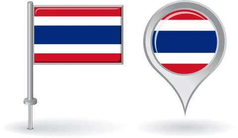 Thai pin icon and map pointer flag. Vector Stock Illustration