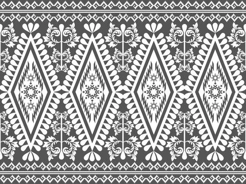 Thai Pixel Fabric Pattern with Geometric Tribal Seamless Textile Design for Back Stock Illustration