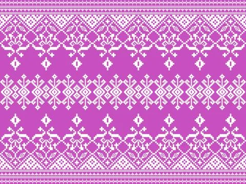 Thai Pixel Textile Seamless Pattern, Purple Geometric Woven Fabric Design fo Illustrazione stock