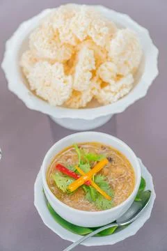 Thai Rice Cracker in dish. Stock Photos