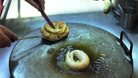 Thai Roti Pancake Cooking Process Close-Up Stock-Footage 325979756