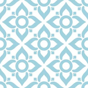 Thai seamless pattern with flowers - tiled design in blue on white background Stock-Illustration