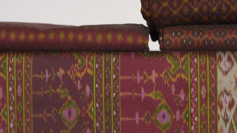 Thai Silk Cloth in Traditional Pattern Style White Background Video stock 92593596