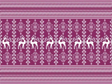 Thai Sin Pixel Textile Pattern with Deer Motif Seamless Design Ilustración de archivo