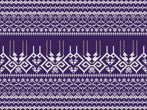 Thai Sin Textile Pixel Pattern in Purple Seamless Design Illustrazione stock
