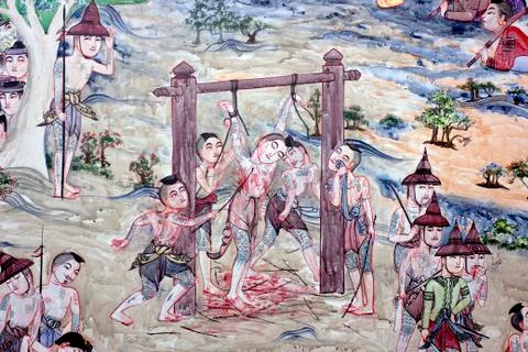 Thai slave in mural Stock Photos