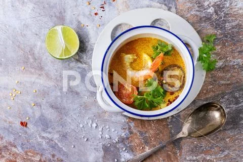 Thai soup Tom Yam Stock Photos