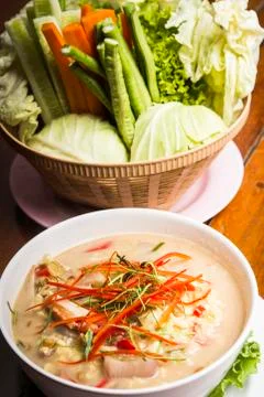 Thai spicy dip with vegetables Stock Photos