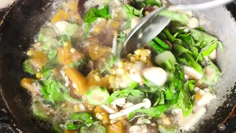 Thai spicy mixed vegetable soup Stock Footage 341931480
