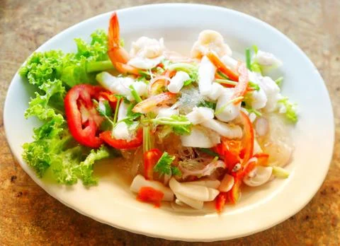 Thai Spicy Seafood Salad Yum Talay Stock Photos