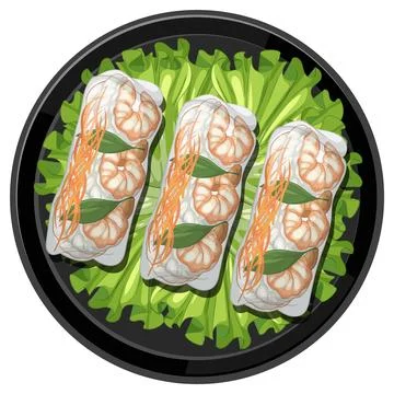 Thai Spring Rolls on Lettuce Vector Illustration Illustrazione stock
