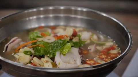 Thai Steam squid with chilli and lemon. Stock Footage 109994765