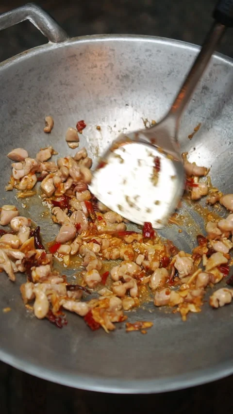 Thai stir-fried chicken with fresh bamboo shoots and chili. Stock Footage 336563943